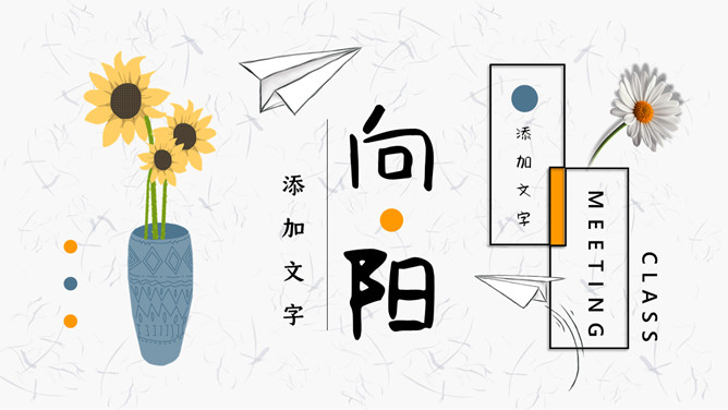小清新纸飞机向日葵PPT模板-美肚杀分享