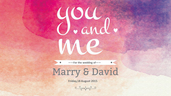 艺术水彩婚礼婚庆主题PPT模板-美肚杀分享