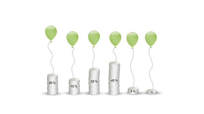 堆叠的硬币PPT柱形图模板-美肚杀分享