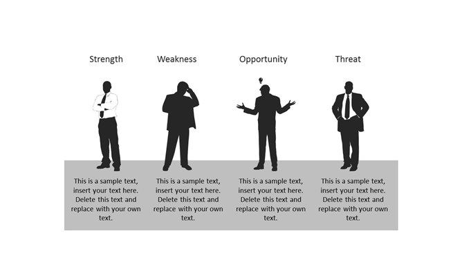 商务人物剪影SWOT分析PPT模板-美肚杀分享