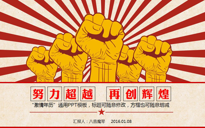 创意激情激励复古风PPT模板-美肚杀分享