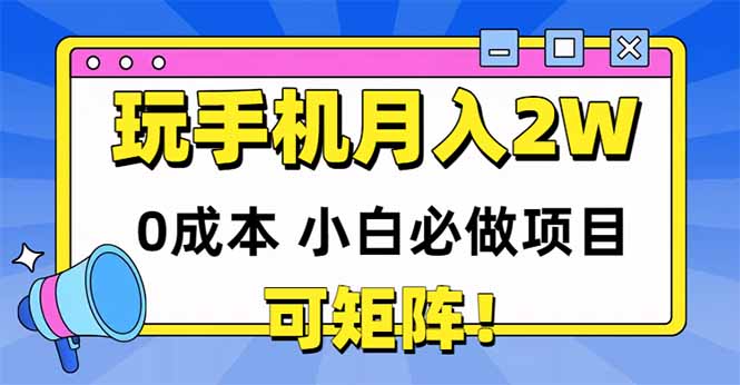 玩玩手机月入20000+,0成本小白必做项目,可矩阵网赚项目-美肚杀分享