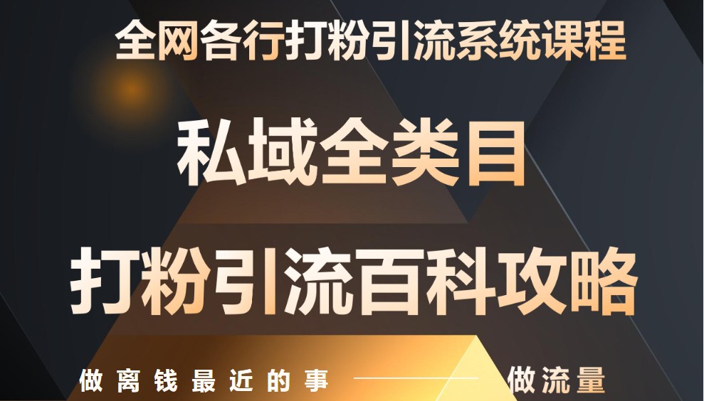 月入9万：全网唯一私域打粉引流神课，零基础手把手带你引流变现网赚项目-美肚杀分享