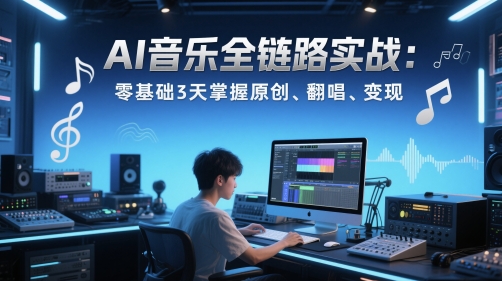 AI音乐全链路实战变现课：零基础3天掌握原创、翻唱、变现网赚项目-美肚杀分享
