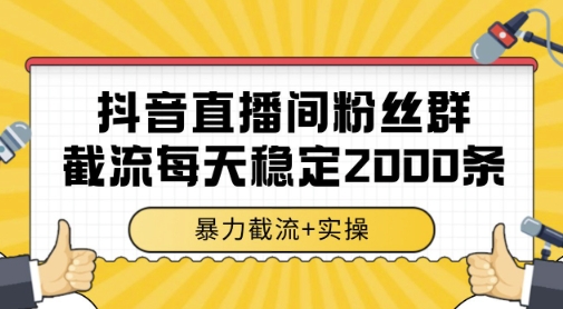 抖音直播间粉丝群暴力截流，一台电脑每天稳定2000条数据，暴力截流+实操 【揭秘】网赚项目-美肚杀分享