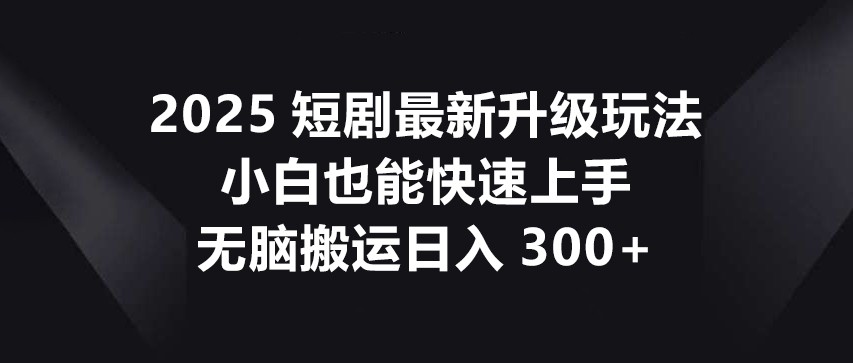 2025短剧最新升级玩法，小白也能快速上手，无脑搬运日入300+网赚项目-美肚杀分享