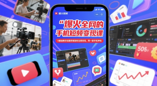 爆火全网的手机短视频变现课，0基础教你拍摄剪辑涨粉运营变现，用一部手机挣钱网赚项目-美肚杀分享
