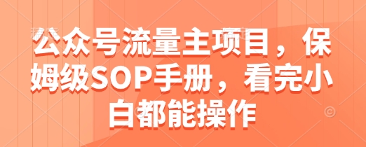 公众号流量主项目，保姆级SOP手册，看完小白都能操作网赚项目-美肚杀分享