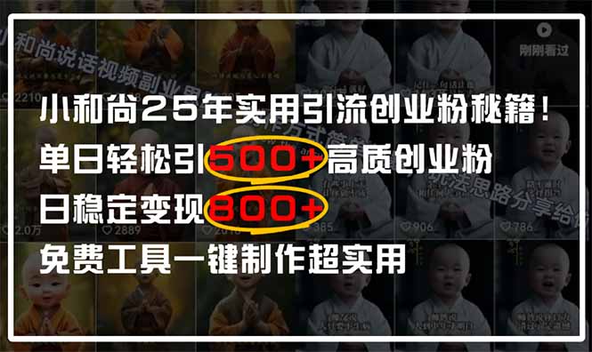 小和尚2025年实用引流秘籍！单日轻松引500+高质量创业粉，日变现800+，…网赚项目-美肚杀分享