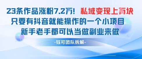 抖音私域项目23条作品涨粉7.2W,私域变现1W网赚项目-美肚杀分享
