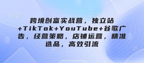 跨境创富实战营，独立站+TikTok+YouTube+谷歌广告，经营策略，店铺运营，精准选品，高效引流网赚项目-美肚杀分享
