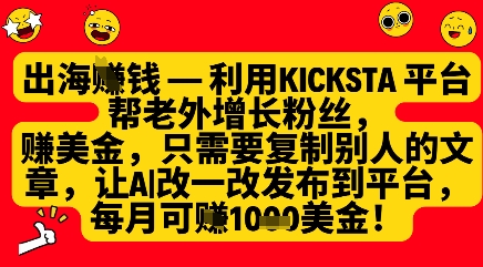 利用kicksta平台帮老外涨粉挣美金，每月收益1000美刀网赚项目-美肚杀分享