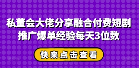 私董会大佬分享融合付费短剧推广爆单经验每天3位数网赚项目-美肚杀分享