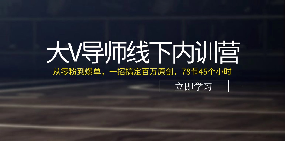 大V导师线下内训营：从零粉到爆单，一招搞定百万原创，78节45个小时网赚项目-美肚杀分享