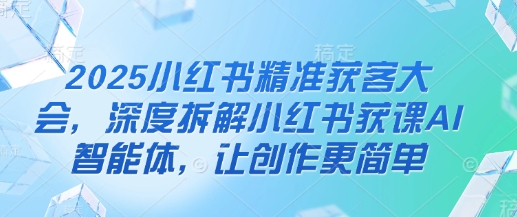 2025小红书精准获客大会，深度拆解小红书获课AI智能体，让创作更简单网赚项目-美肚杀分享