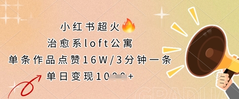 小红书超火的治愈系loft公寓,单条作品点赞16W,3分钟一条,单日变现数张网赚项目-美肚杀分享