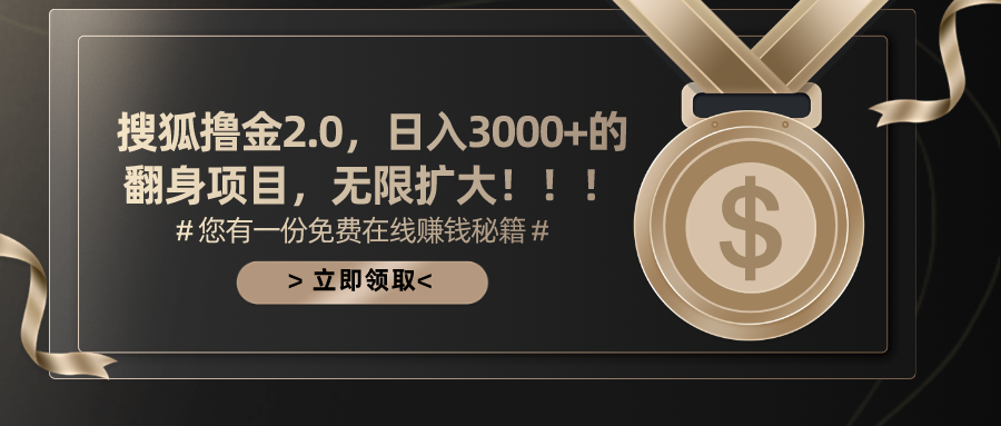 搜狐撸金2.0日入3000+，可无限扩大的翻身项目网赚项目-美肚杀分享