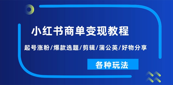 小红书商单变现教程：起号涨粉/爆款选题/剪辑/蒲公英/好物分享/各种玩法网赚项目-美肚杀分享