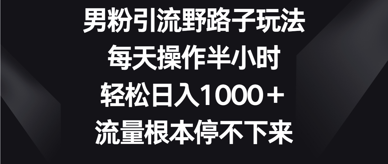 男粉引流野路子玩法，每天操作半小时轻松日入1000＋，流量根本停不下来网赚项目-美肚杀分享
