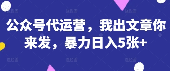 公众号代运营，我出文章你来发，暴力日入5张+【揭秘】网赚项目-美肚杀分享