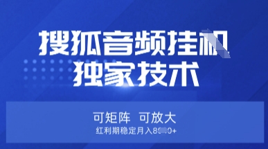 【搜狐音频挂G】独家技术，可矩阵可放大，红利期稳定月入8k【揭秘】网赚项目-美肚杀分享