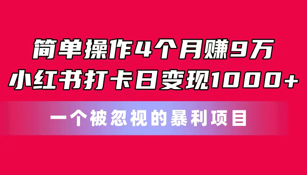 简单操作4个月赚9万！小红书打卡日变现1000+！一个被忽视的暴力项目网赚项目-美肚杀分享