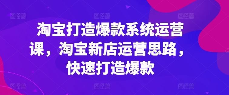 淘宝打造爆款系统运营课,淘宝新店运营思路,快速打造爆款网赚项目-美肚杀分享