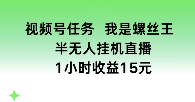 视频号任务，我是螺丝王， 半无人挂机1小时收益15元网赚项目-美肚杀分享