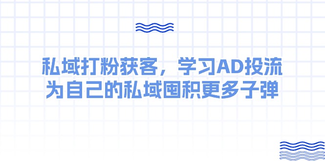 某收费课:私域打粉获客,学习AD投流,为自己的私域囤积更多子弹网赚项目-美肚杀分享