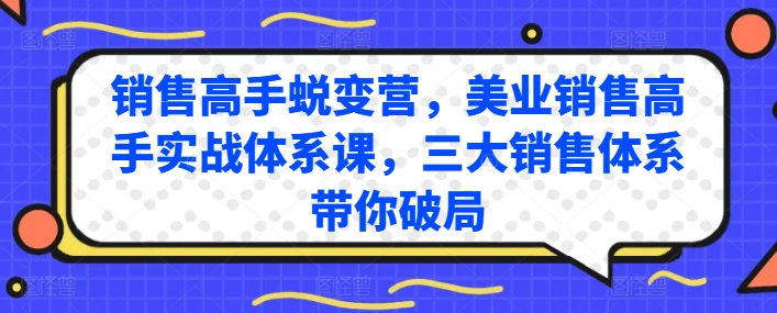 销售高手蜕变营，美业销售高手实战体系课，三大销售体系带你破局网赚项目-美肚杀分享