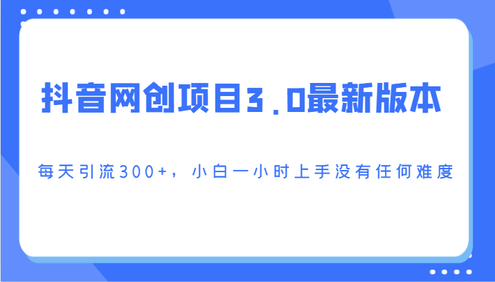 抖音网创项目3.0最新版本,每天引流300+,小白一小时上手没有任何难度网赚项目-美肚杀分享