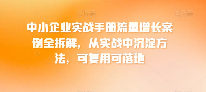 中小企业实战手册流量增长案例全拆解,从实战中沉淀方法,可复用可落地网赚项目-美肚杀分享