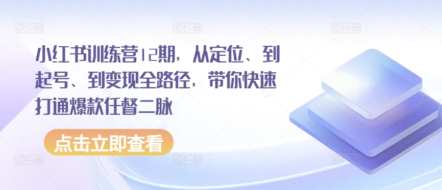 小红书训练营12期，从定位、到起号、到变现全路径，带你快速打通爆款任督二脉网赚项目-美肚杀分享