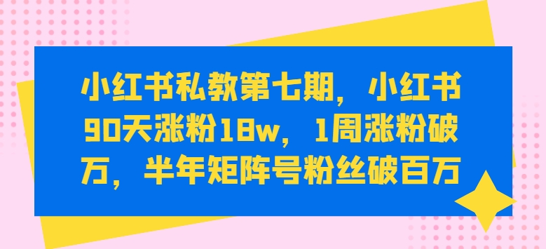 小红书私教第七期,小红书90天涨粉18w,1周涨粉破万,半年矩阵号粉丝破百万网赚项目-美肚杀分享
