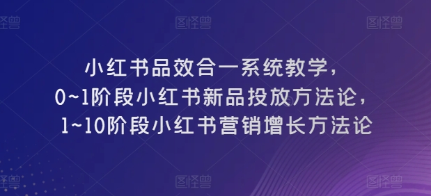 小红书品效合一系统教学,0~1阶段小红书新品投放方法论,1~10阶段小红书营销增长方法论网赚项目-美肚杀分享