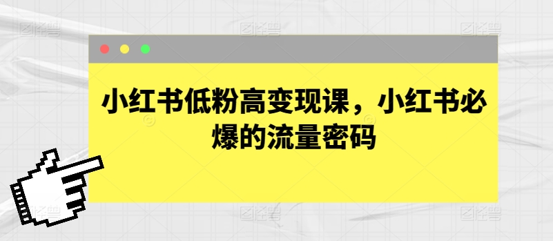 小红书低粉高变现课，小红书必爆的流量密码网赚项目-美肚杀分享