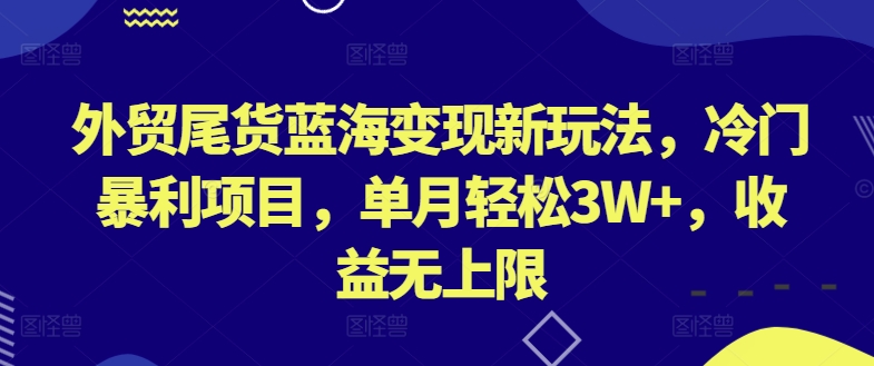 外贸尾货蓝海变现新玩法，冷门暴利项目，单月轻松3W+，收益无上限网赚项目-美肚杀分享