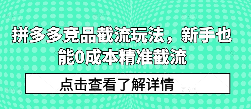拼多多竞品截流玩法,新手也能0成本精准截流网赚项目-美肚杀分享
