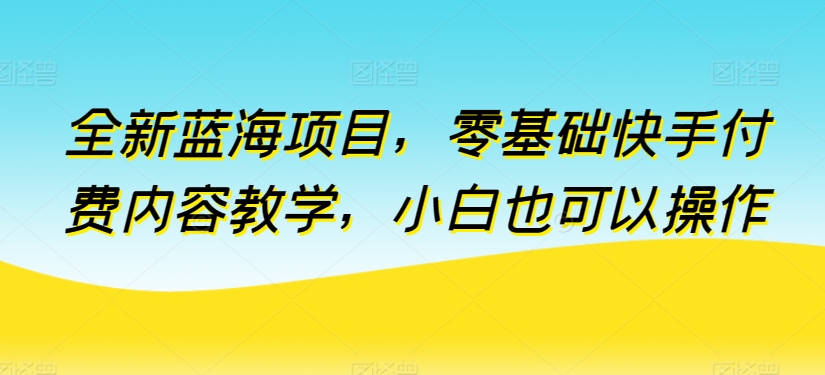 全新蓝海项目，零基础快手付费内容教学，小白也可以操作网赚项目-美肚杀分享