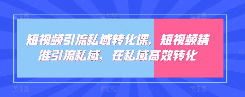 短视频引流私域转化课,短视频精准引流私域,在私域高效转化网赚项目-美肚杀分享