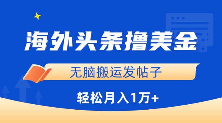 海外头条撸美金，无脑搬运发帖子，月入1万+，小白轻松掌握网赚项目-美肚杀分享