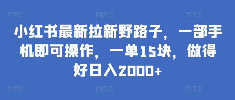 小红书最新拉新野路子,一部手机即可操作,一单15块,做得好日入2000+网赚项目-美肚杀分享