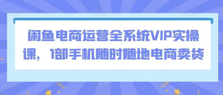 闲鱼电商运营全系统VIP实操课，1部手机随时随地电商卖货网赚项目-美肚杀分享