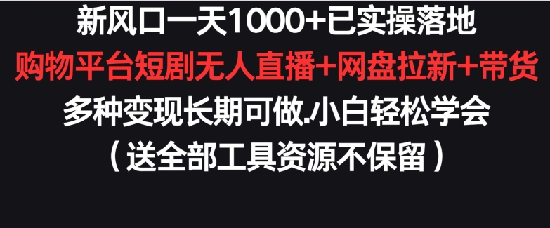 新风口一天1000+已实操落地购物平台短剧无人直播+网盘拉新+带货多种变现长期可做网赚项目-美肚杀分享