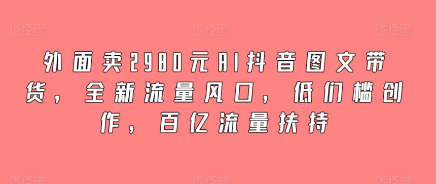 外面卖2980元AI抖音图文带货，全新流量风口，低们槛创作，百亿流量扶持网赚项目-美肚杀分享