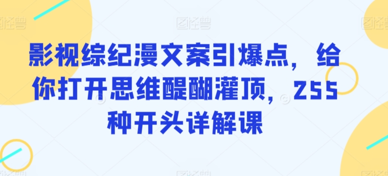 影视综纪漫文案引爆点，给你打开思维醍醐灌顶，255种开头详解课网赚项目-美肚杀分享