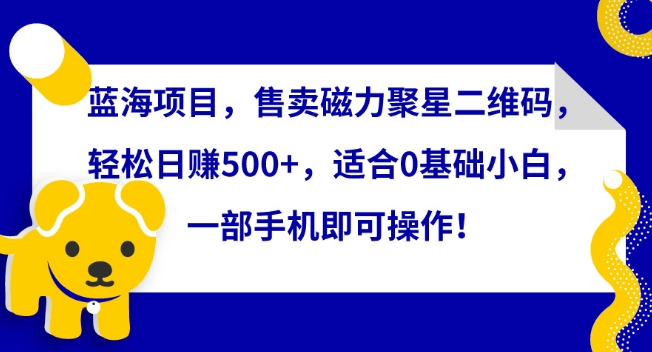 蓝海项目，售卖磁力聚星二维码，轻松日赚500+，适合0基础小白，一部手机即可操作网赚项目-美肚杀分享