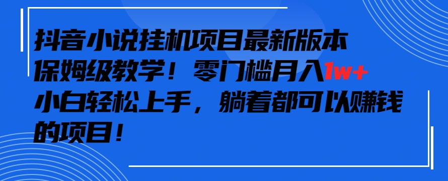 抖音最新小说挂机项目，保姆级教学，零成本月入1w+，小白轻松上手网赚项目-美肚杀分享