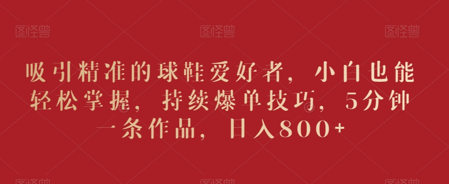 吸引精准的球鞋爱好者，小白也能轻松掌握，持续爆单技巧，5分钟一条作品，日入800+网赚项目-美肚杀分享