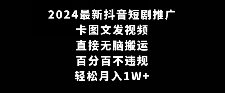 2024最新抖音短剧推广，卡图文发视频，直接无脑搬，百分百不违规，轻松月入1W+网赚项目-美肚杀分享